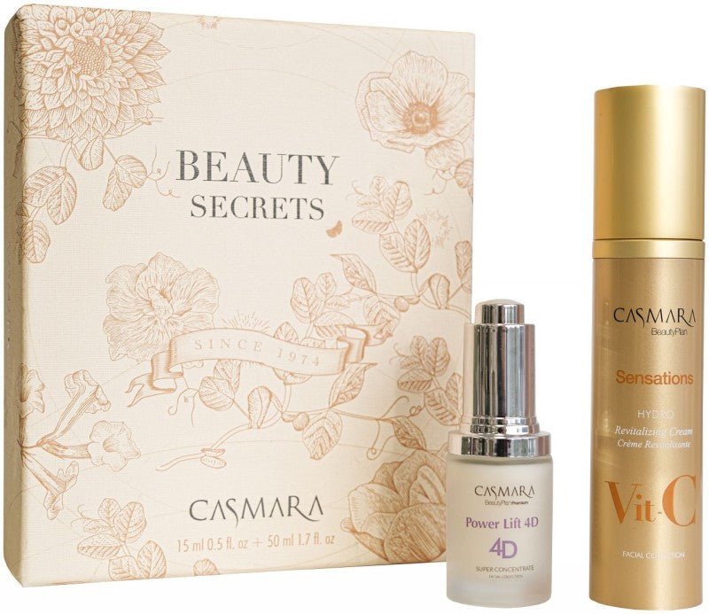 Veido priežiūros priemonių rinkinys Casmara Beauty Secret Box CASAL2413, rinkinį sudaro: koncentratas veido odai 15 ml, kremas veido odai su vitaminu C 50 ml
