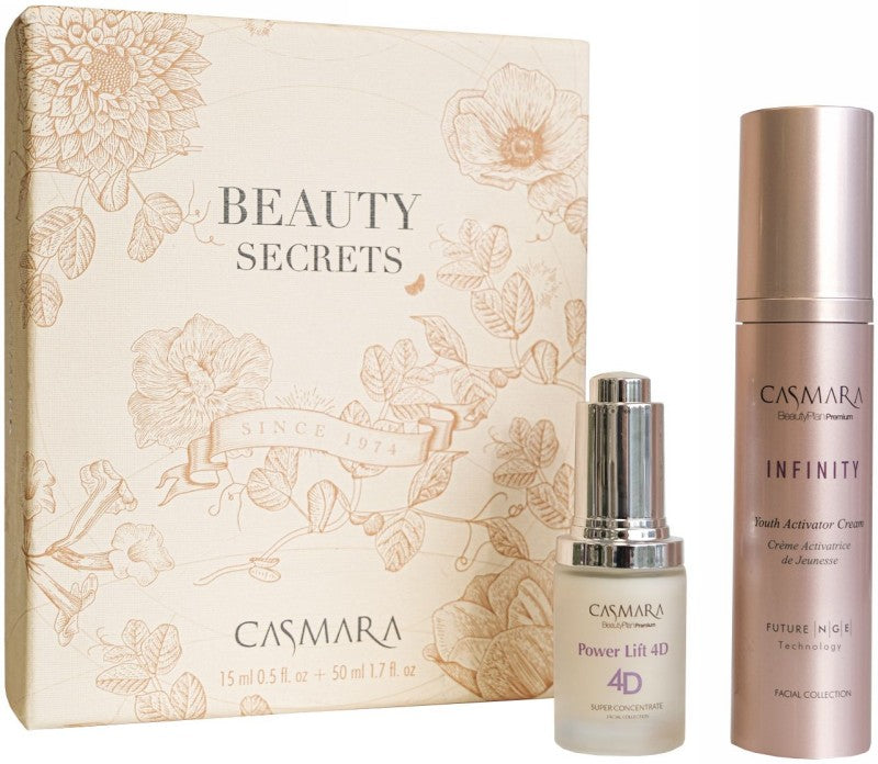 Veido priežiūros priemonių rinkinys Casmara Beauty Secret Box CASAL2496, rinkinį sudaro: koncentratas veido odai 15 ml, atkuriamasis kremas veido odai 50 ml