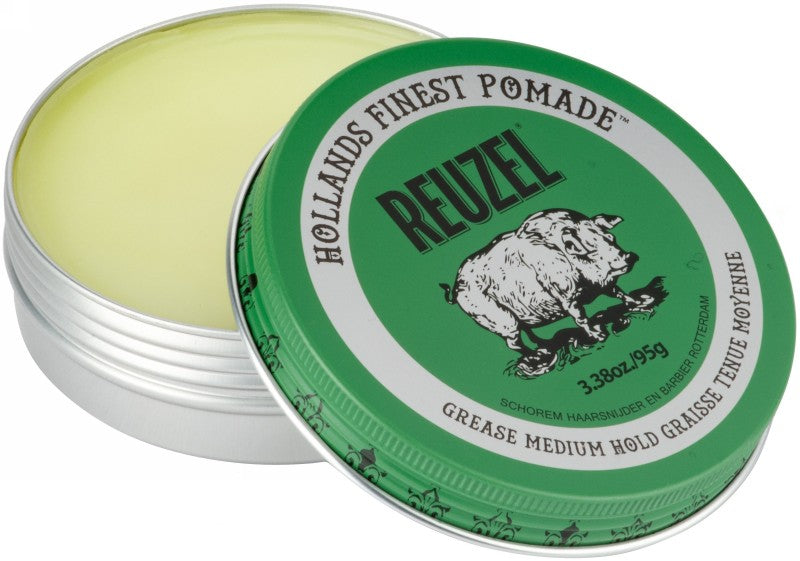 Pomada plaukų formavimui REUZEL Green Grease Medium Hold Pomade REU202, vidutinė fiksacija, vidutinis blizgesys, 95 g