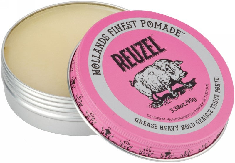 Pomada plaukų formavimui REUZEL Pink Grease Heavy Hold Pomade REU203, stipri fiksacija, vidutinis blizgesys, 95 g