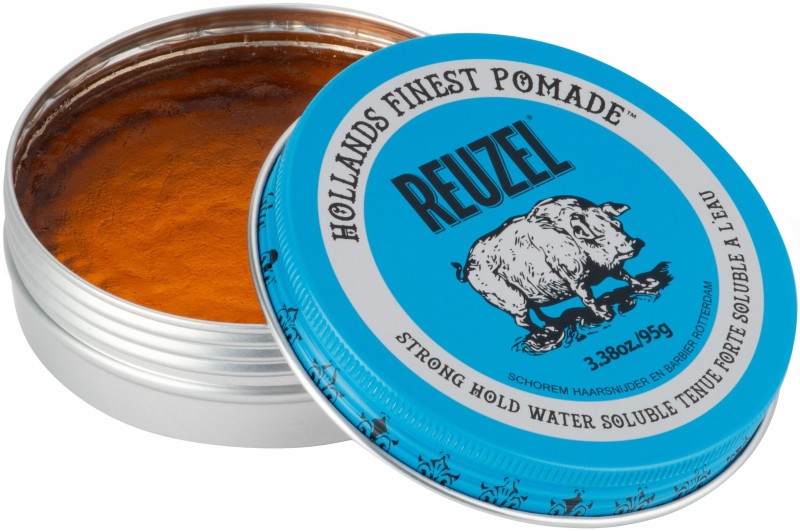 Pomada plaukų formavimui REUZEL Blue Strong Hold Water Soluble HS Pomade REU211, stipri fiksacija, intensyvus blizgesys, 95 g