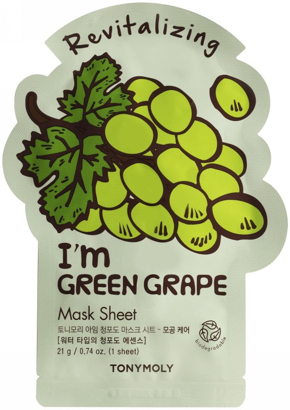 Veido kaukė TONYMOLY I´m Green Grape Mask Sheet TM00005839, atgaivinanti, 21 g