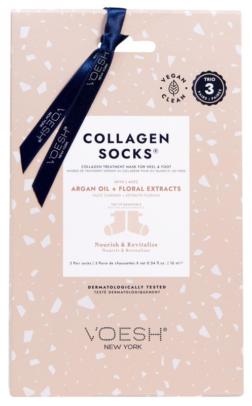 Kaukė pėdoms Voesh Collagen Socks VFM312COL, su kolagenu, argano aliejumi ir gėlių ekstraktais, 3 poros kojinių