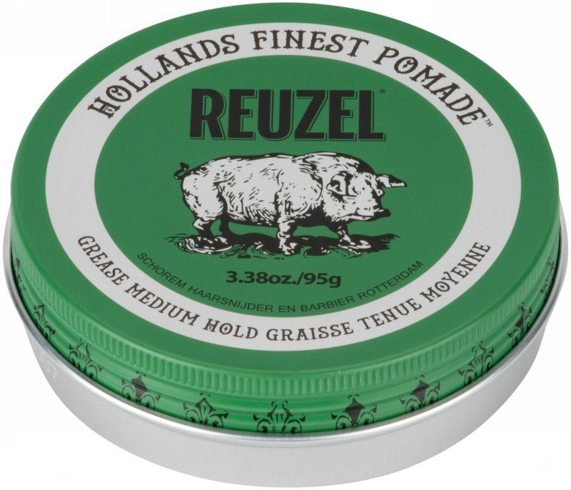 Pomada plaukų formavimui REUZEL Green Grease Medium Hold Pomade REU202, vidutinė fiksacija, vidutinis blizgesys, 95 g