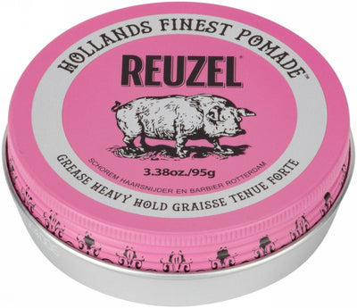 Pomada plaukų formavimui REUZEL Pink Grease Heavy Hold Pomade REU203, stipri fiksacija, vidutinis blizgesys, 95 g