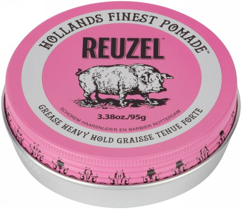 Pomada plaukų formavimui REUZEL Pink Grease Heavy Hold Pomade REU203, stipri fiksacija, vidutinis blizgesys, 95 g