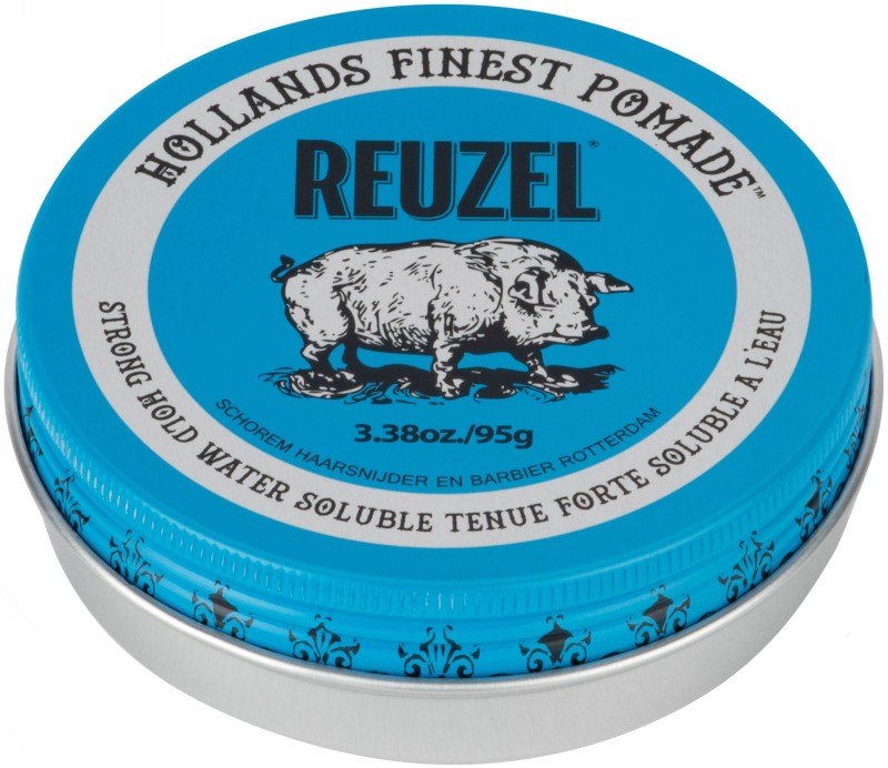 Pomada plaukų formavimui REUZEL Blue Strong Hold Water Soluble HS Pomade REU211, stipri fiksacija, intensyvus blizgesys, 95 g