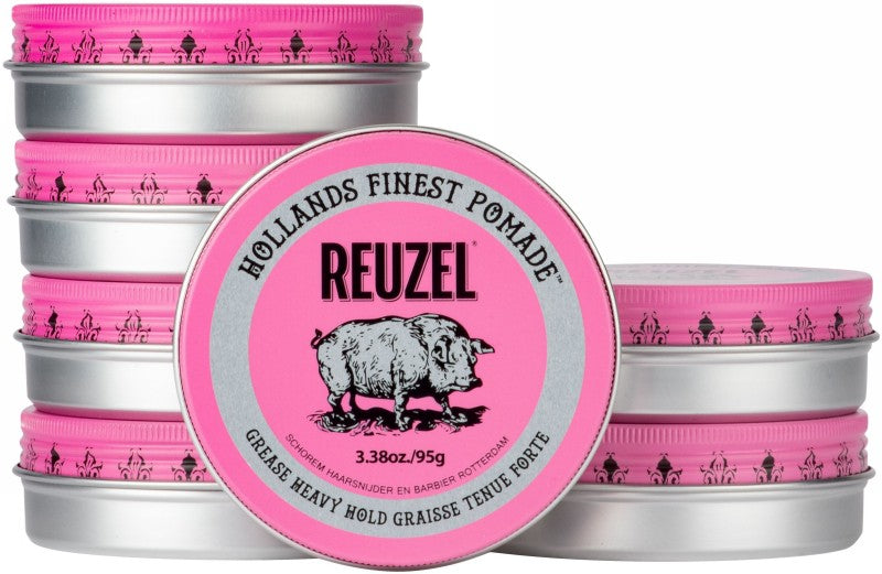 Pomada plaukų formavimui REUZEL Pink Grease Heavy Hold Pomade REU203, stipri fiksacija, vidutinis blizgesys, 95 g