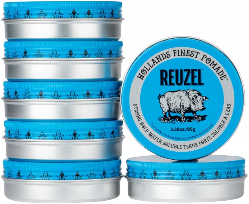 Pomada plaukų formavimui REUZEL Blue Strong Hold Water Soluble HS Pomade REU211, stipri fiksacija, intensyvus blizgesys, 95 g