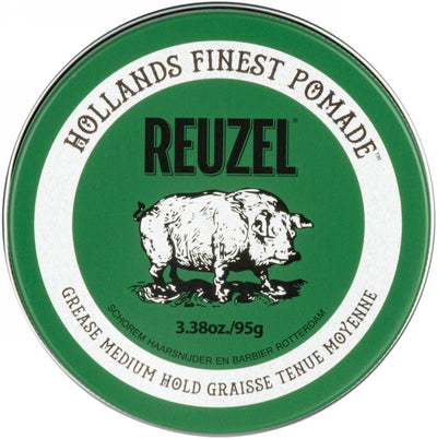 Pomada plaukų formavimui REUZEL Green Grease Medium Hold Pomade REU202, vidutinė fiksacija, vidutinis blizgesys, 95 g