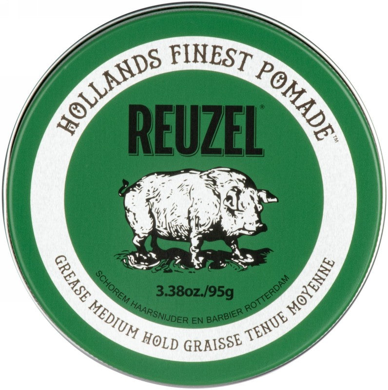Pomada plaukų formavimui REUZEL Green Grease Medium Hold Pomade REU202, vidutinė fiksacija, vidutinis blizgesys, 95 g