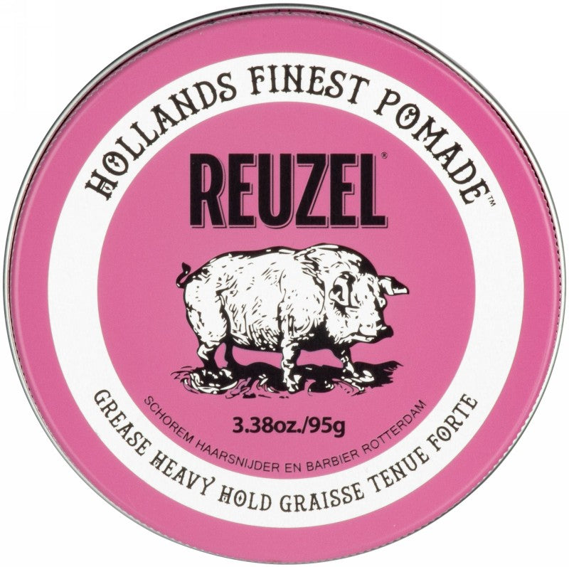 Pomada plaukų formavimui REUZEL Pink Grease Heavy Hold Pomade REU203, stipri fiksacija, vidutinis blizgesys, 95 g