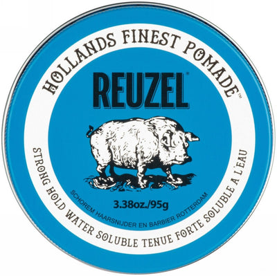 Pomada plaukų formavimui REUZEL Blue Strong Hold Water Soluble HS Pomade REU211, stipri fiksacija, intensyvus blizgesys, 95 g