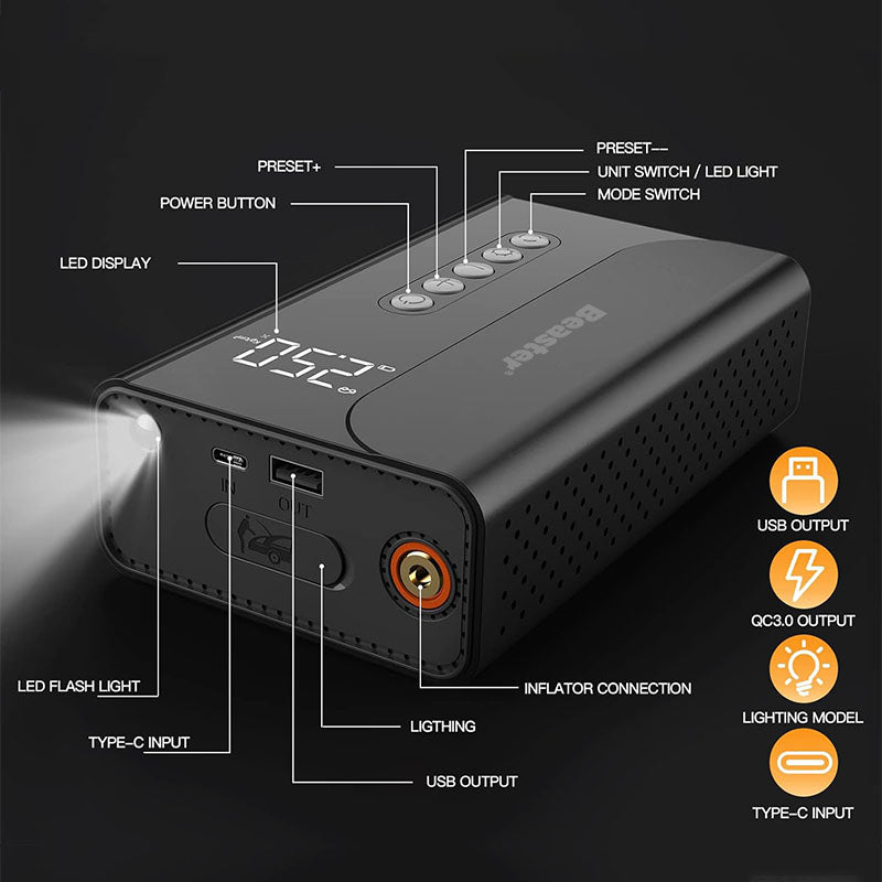 Elektrinė pompa - automobilio užvedimo įrenginys Beaster, BS009PM, 1000 A, 10400 mAH