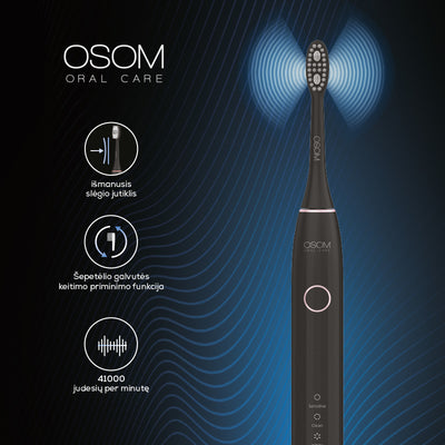 Аккумуляторная электрическая звуковая зубная щетка OSOM Oral Care Sonic Electric Toothbrush Black OSOMORALV10BL, черный цвет