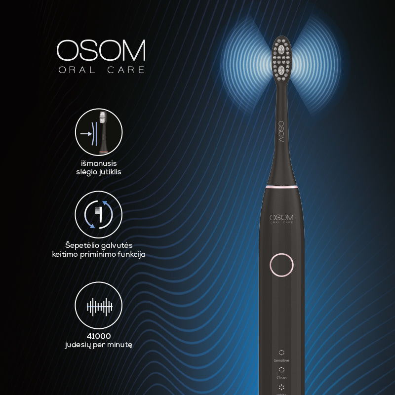 Аккумуляторная электрическая звуковая зубная щетка OSOM Oral Care Sonic Electric Toothbrush Black OSOMORALV10BL, черный цвет