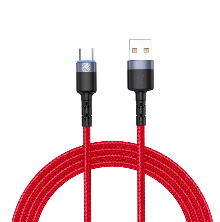 Tellur Data Cable USB to Type-C with LED Light 3A 1.2m Red