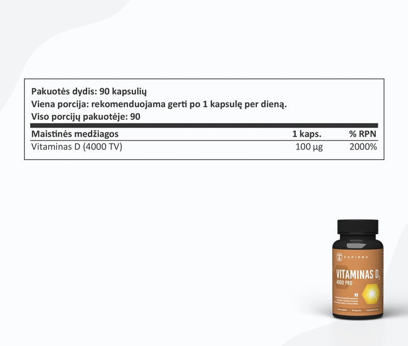 Sapiens Vitaminas D3 4000 PRO