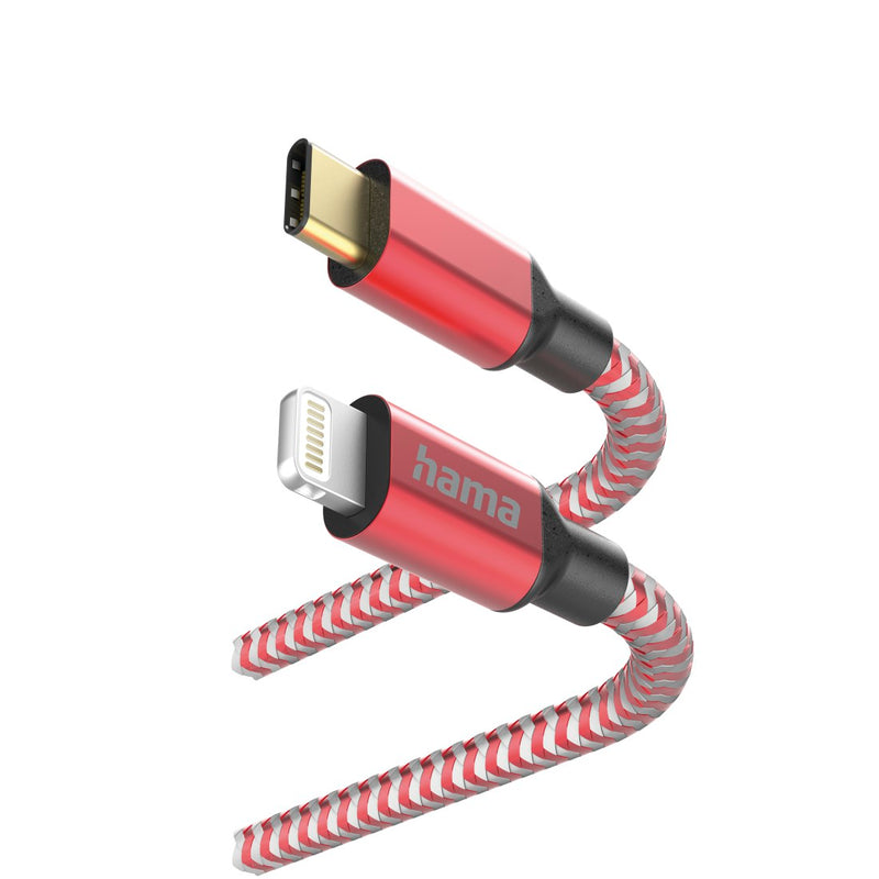 Hama 00201562 Reflective Charging Cable, USB-C - Lightning 1.5m Nylon red