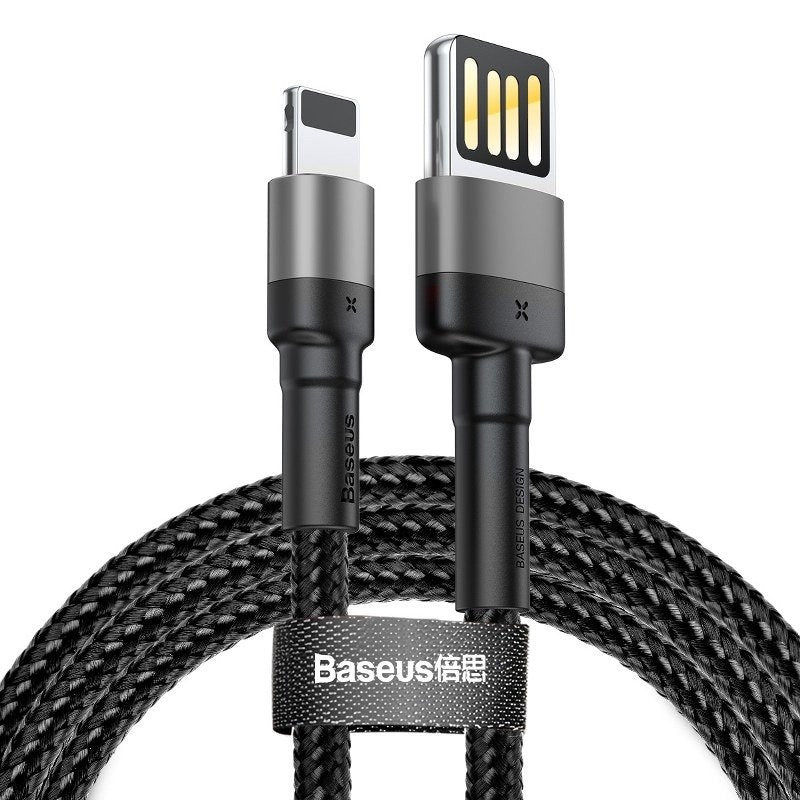 Baseus Cafule Double-sided USB Lightning Cable 1.5A 2m (Gray+Black), Kabel Lightning USB (dwustronny) Baseus Cafule 1,5A 2m (szaro-czarny)