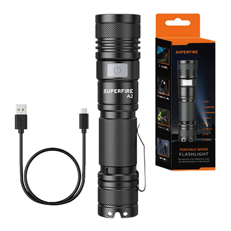 Flashlight Superfire A2, 650lm, USB, Latarka Superfire A2, 650lm, USB