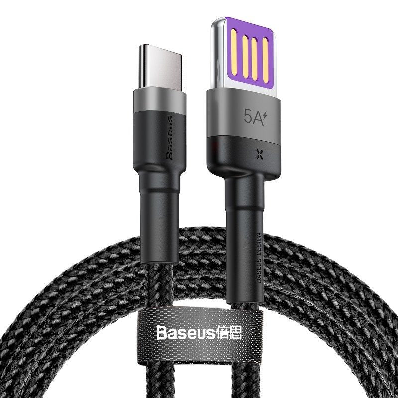 Baseus Cafule USB-C Cable Huawei SuperCharge, QC 3.0, 5A 1m (Black+Gray), Kabel USB do USB-C Baseus Cafule Huawei SuperCharge, QC 3.0, 5A 1m (czarno-szary)