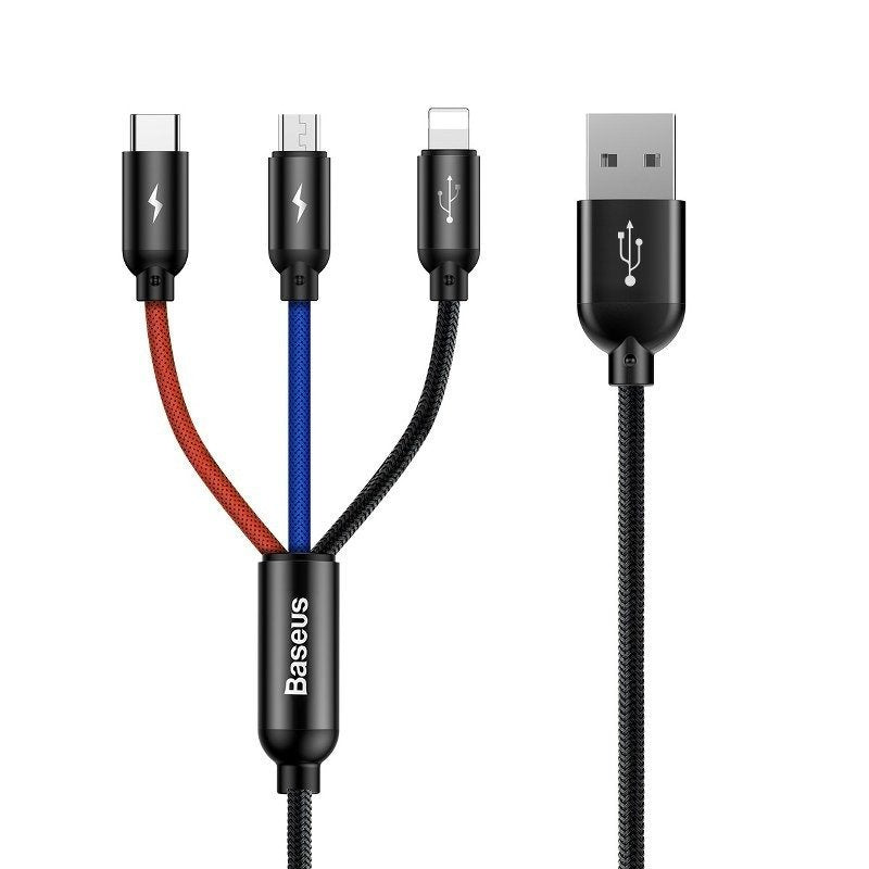 Baseus 3in1 Cable USB-C / Lightning / Micro 3,5A 0,3m (Black), Kabel USB Baseus 3w1 USB-C / Lightning / Micro 3,5A 0,3m (czarny)
