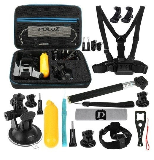 Set of 20 Puluz accessories for sports cameras PKT11, Zestaw 20 akcesoriów Puluz do kamer sportowych PKT11