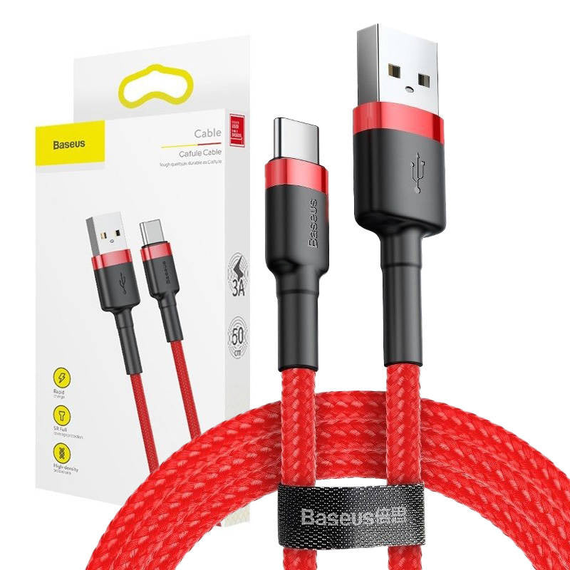 Baseus Cafule USB-C Cable 2A 3m (Red), Kabel USB do USB-C Baseus Cafule 2A 3m (czerwony)