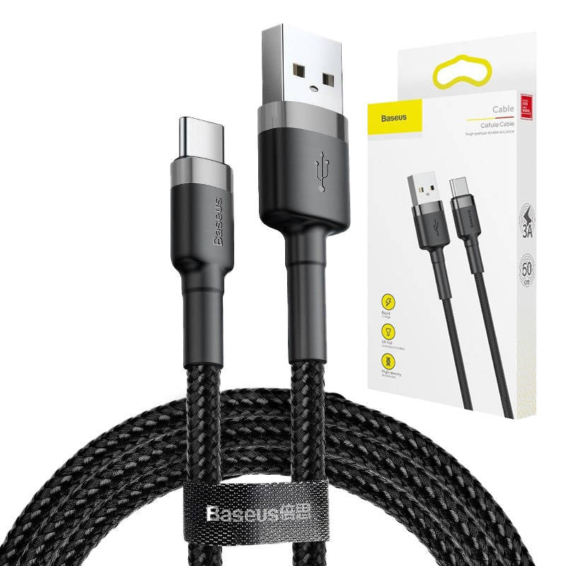 Baseus Cafule USB-C cable 2A 3m (Black+Gray), Kabel USB do USB-C Baseus Cafule 2A 3m (szaro-czarny)