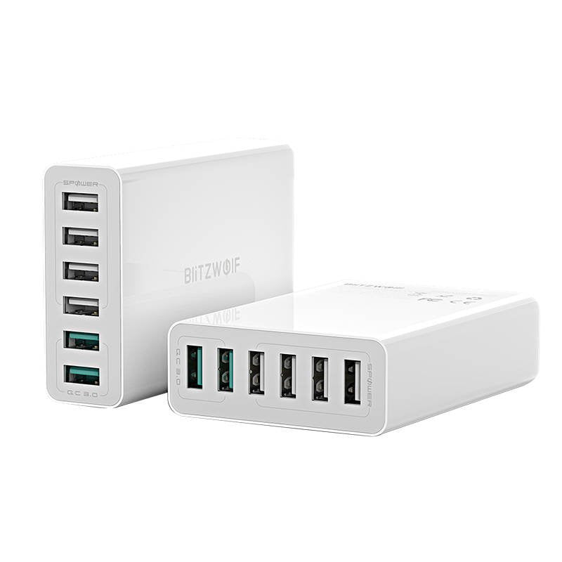 Charger 6x USB  Blitzwolf BW-S15, QC 3.0, 60 W (white), Ładowarka 6x USB Blitzwolf BW-S15, QC 3.0, 60W (biały)