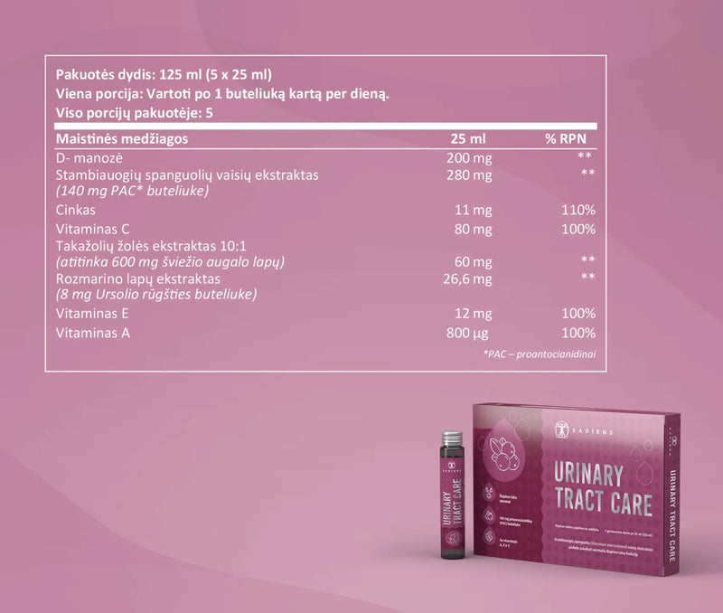 Sapiens Urinary Tract Care Food Supplement 5x25 ml