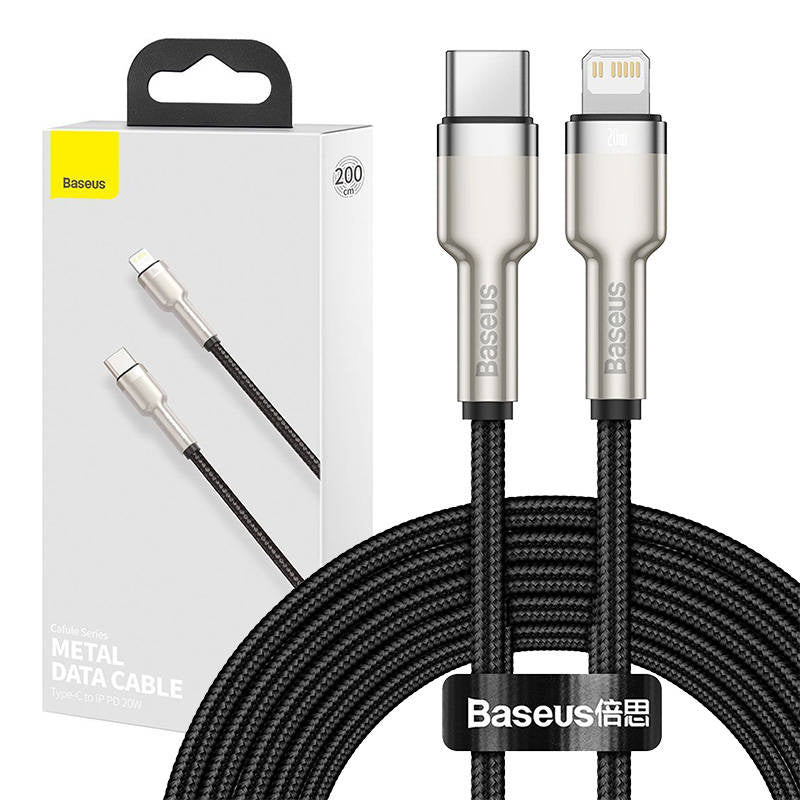 USB-C cable for Lightning Baseus Cafule, PD, 20W, 2m (black), Kabel USB-C do Lightning Baseus Cafule, PD, 20W, 2m (czarny)