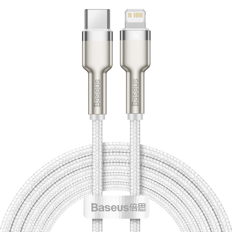 USB-C cable for Lightning Baseus Cafule, PD, 20W, 2m (white), Kabel USB-C do Lightning Baseus Cafule, PD, 20W, 2m (biały)