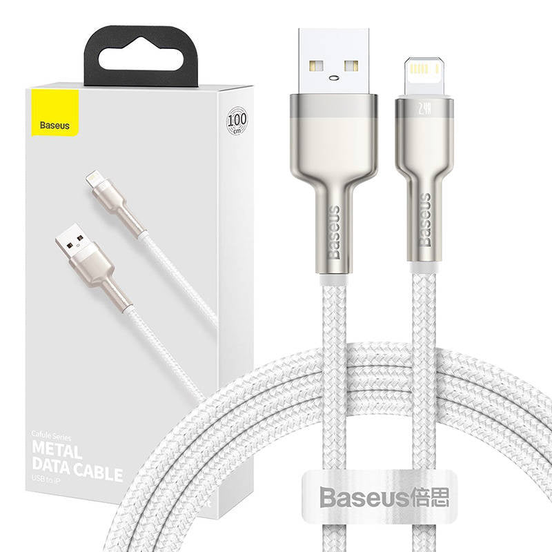 USB cable for Lightning Baseus Cafule, 2.4A, 1m (white), Kabel USB do Lightning Baseus Cafule, 2.4A, 1m (biały)