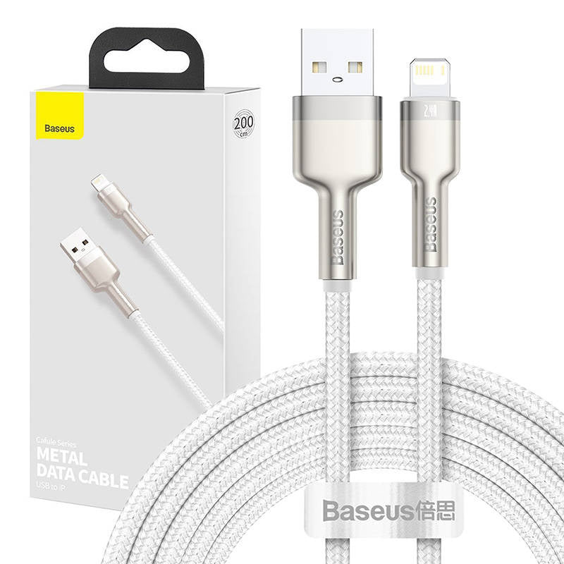 USB cable for Lightning Baseus Cafule, 2.4A, 2m (white), Kabel USB do Lightning Baseus Cafule, 2.4A, 2m (biały)
