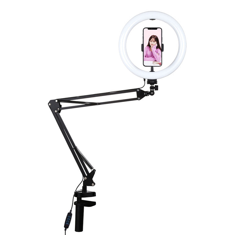 Desktop arm stand Puluz with 26cm LED Vlogging Ring PKT3090B, Stojak / statyw biurkowy Puluz na klips LED 26cm vlog / stream na telefon PKT3090B