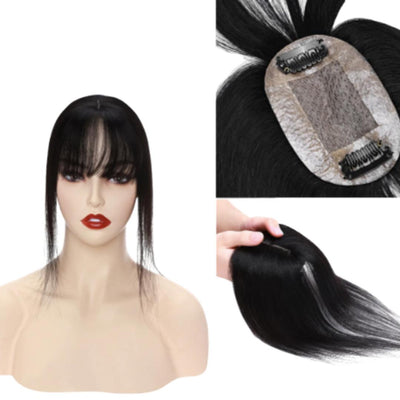 Natural hair toupee with bangs 6 cm x 9 cm