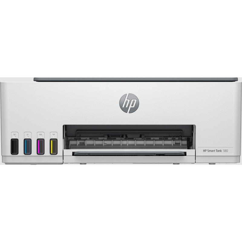 Принтер HP SmartTank 580 «все в одном» — цветные чернила формата A4, печать/копирование/сканирование, Wi-Fi, 22 стр./мин, 400–800 страниц в месяц 