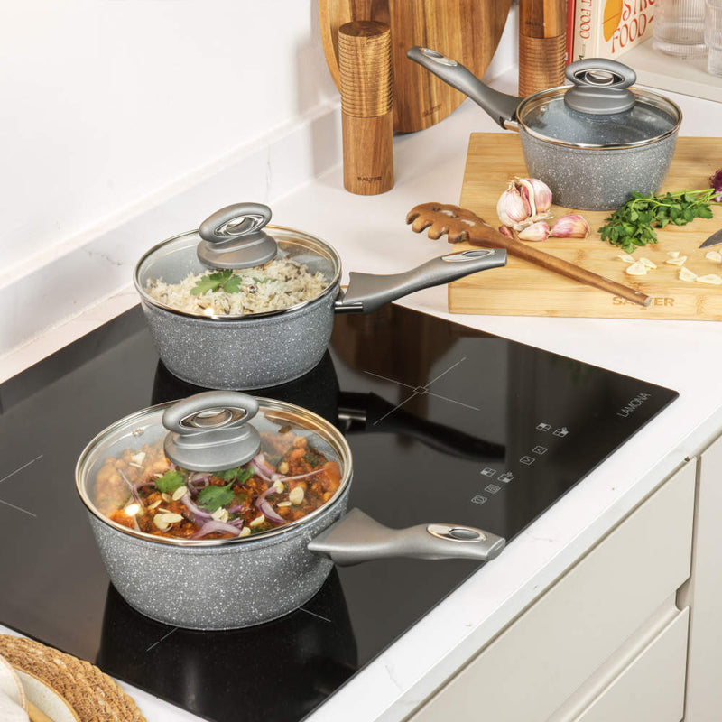 Salter BW02986G1EU7 Marblestone 3-Piece Saucepan Set - 16/18/20cm