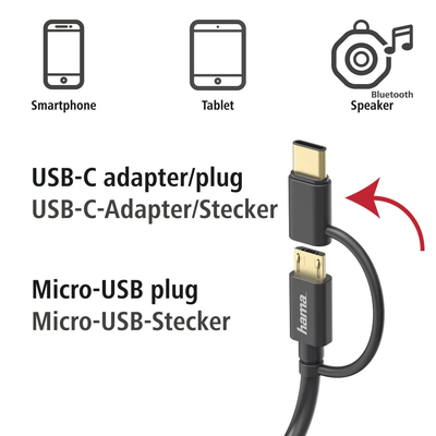 Hama 00178327 2-in-1 Micro-USB Cable with USB Type-C Adapter 1m Black