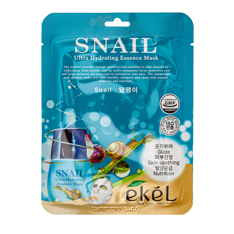 Ekel Ultra Hydrating Essence Mask Snail Sheet face mask with snail mucus, 25 g.