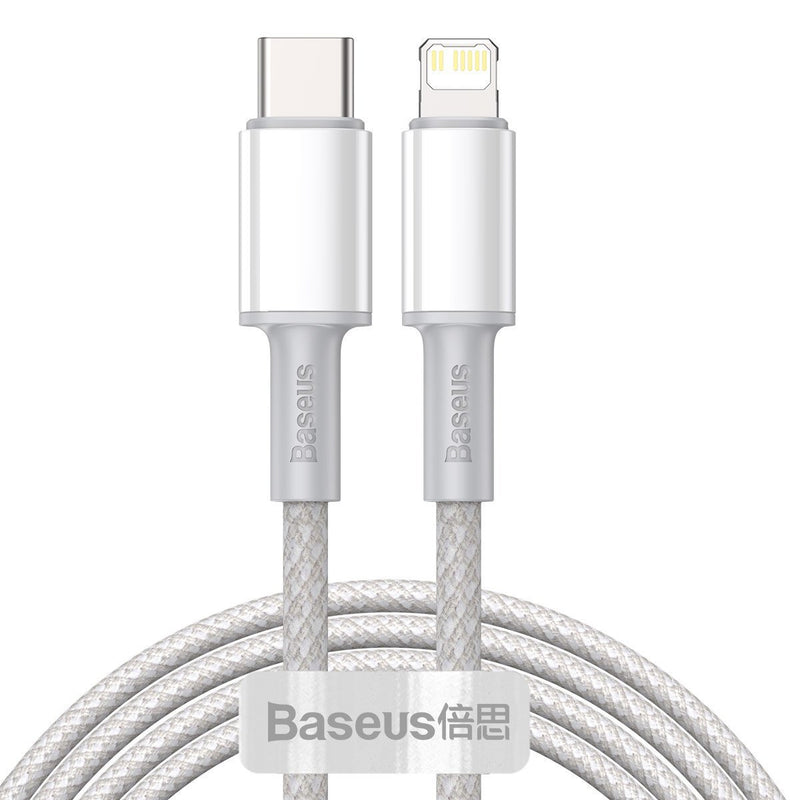 USB-C to Lightning Baseus High Density Braided Cable, 20W, PD, 2m (white), Kabel USB-C do Lightning Baseus High Density Braided, 20W, PD, 2m (biały)