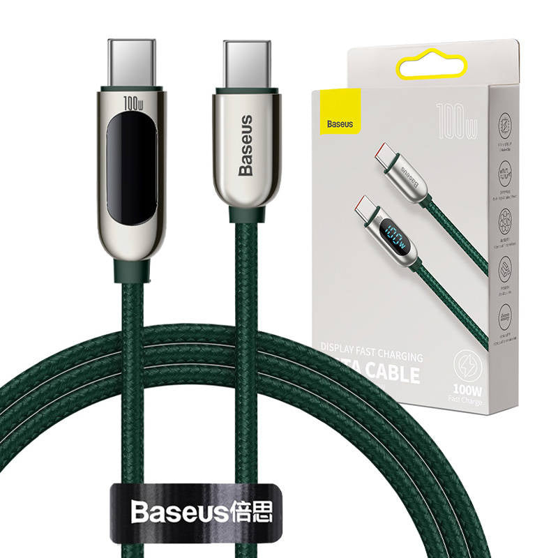 Baseus Display Cable USB-C to USB-C 100W 1m (green), Kabel USB-C do USB-C Baseus Display, Power Delivery, 100W, 1m (zielony)