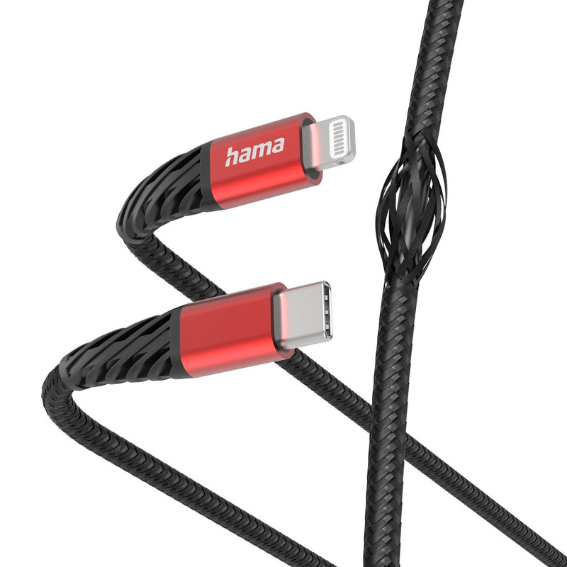 Hama 00201541 Зарядный кабель Extreme USB-C — Lightning 1,5 м, нейлон, черный/красный