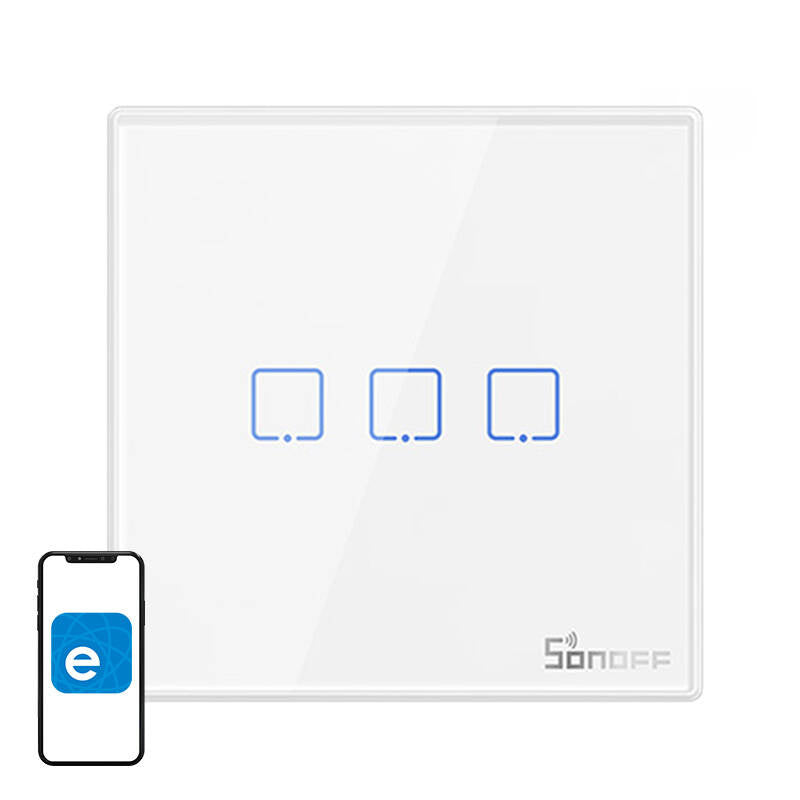 Smart Wireless Wall Switch Sonoff T2EU3C-RF 433MHz (3-channel), Bezprzewodowy Włącznik Światła Sonoff T2EU3C-RF 433MHz (3-kanałowy)