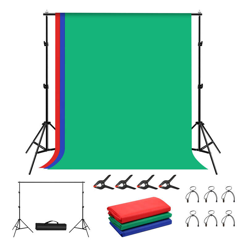 Photo studio background support Puluz 2x2m + Backdrops 3 pcs PKT5204, Zestaw/Statyw do mocowania tła fotograficznego Puluz  2x2m + tła fotograficzne 3 szt PKT5204