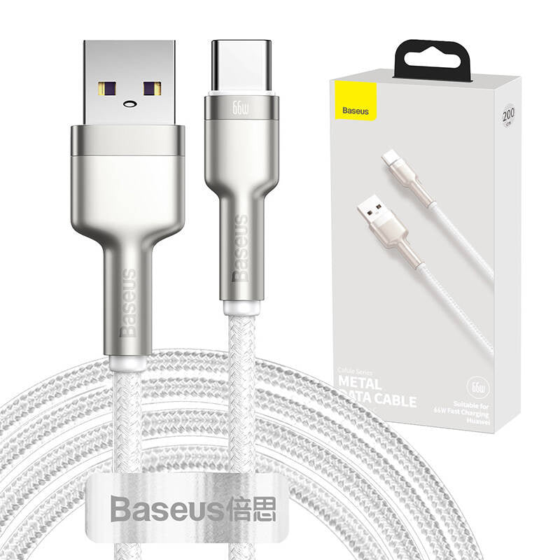 USB cable for USB-C Baseus Cafule, 66W, 2m (white), Kabel USB do USB-C Baseus Cafule, 66W, 2m (biały)