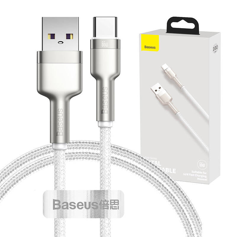 USB cable for USB-C Baseus Cafule, 66W, 1m (white), Kabel USB do USB-C Baseus Cafule, 66W, 1m (biały)