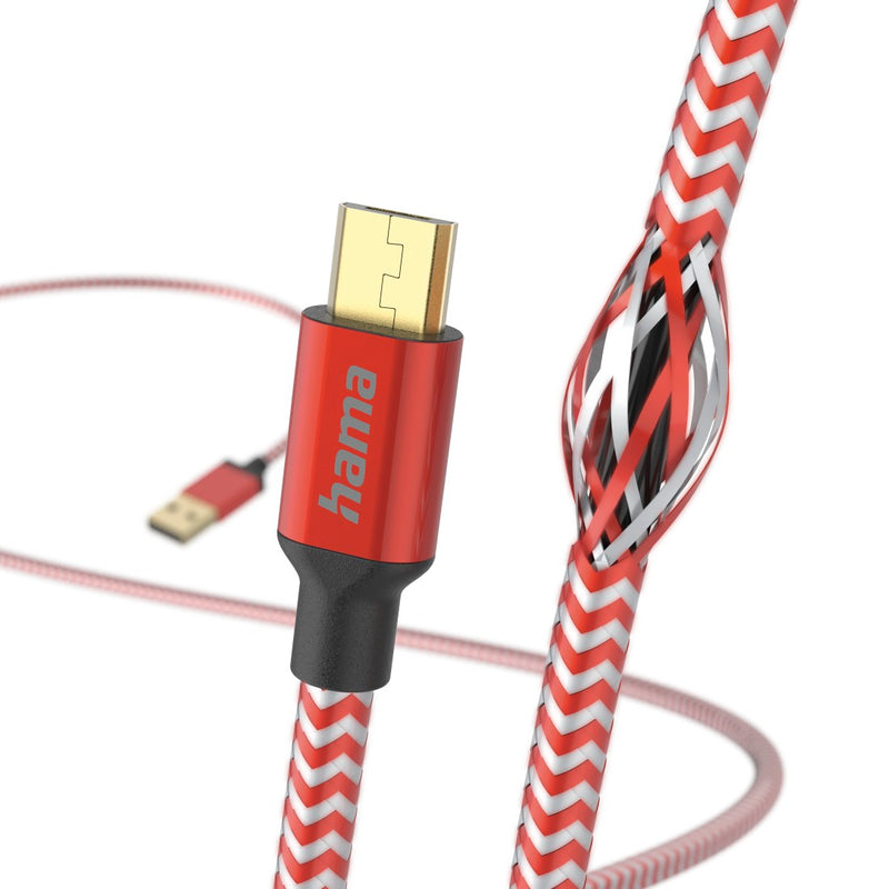 Hama 00201556 Reflective Charging Cable, USB-A - Micro-USB 1.5m Nylon red